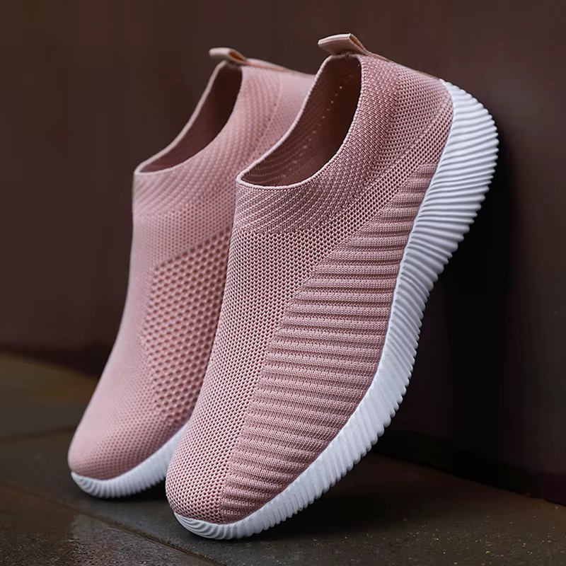 Women's Lightweight Pink Slip-On Walking Shoes with Soft Comfortable Casual Sneaker Design