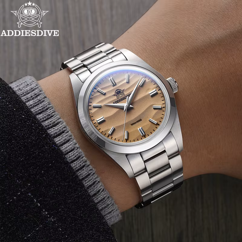 ADDIESDIVE AD2030 No Logo Stainless Steel Quartz Watch with 3D Sand Dial and 100M Waterproof Design