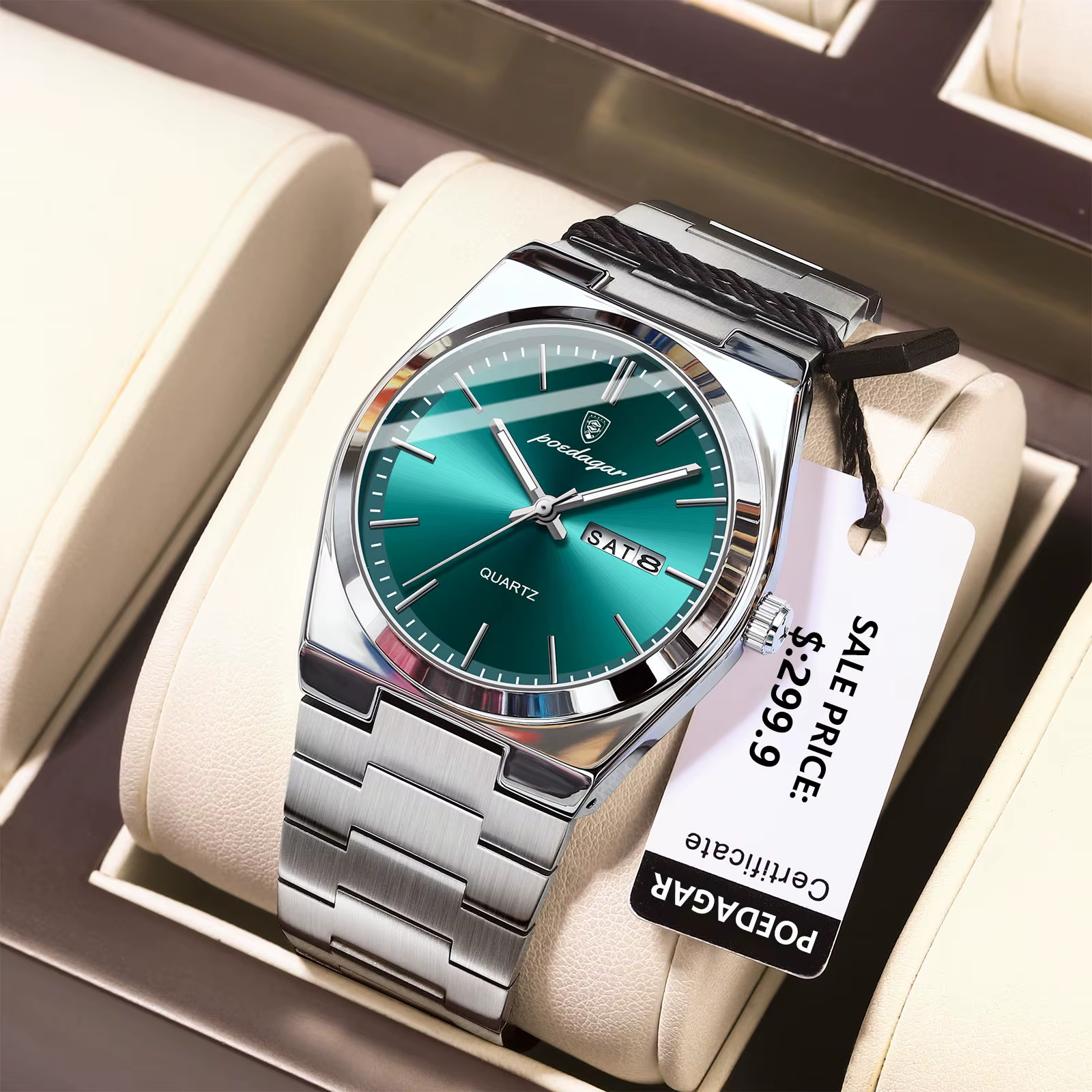 POEDAGAR Luxury Men's Waterproof Stainless Steel Quartz Watch with Luminous Hands
